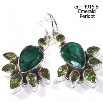 Emerald quartz and green peridot silver earrings